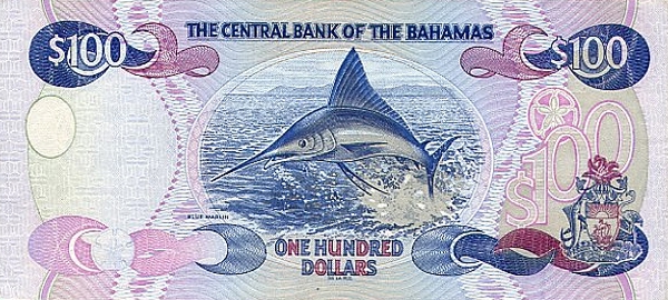 Купюра номиналом 100 багамских долларов, обратная сторона